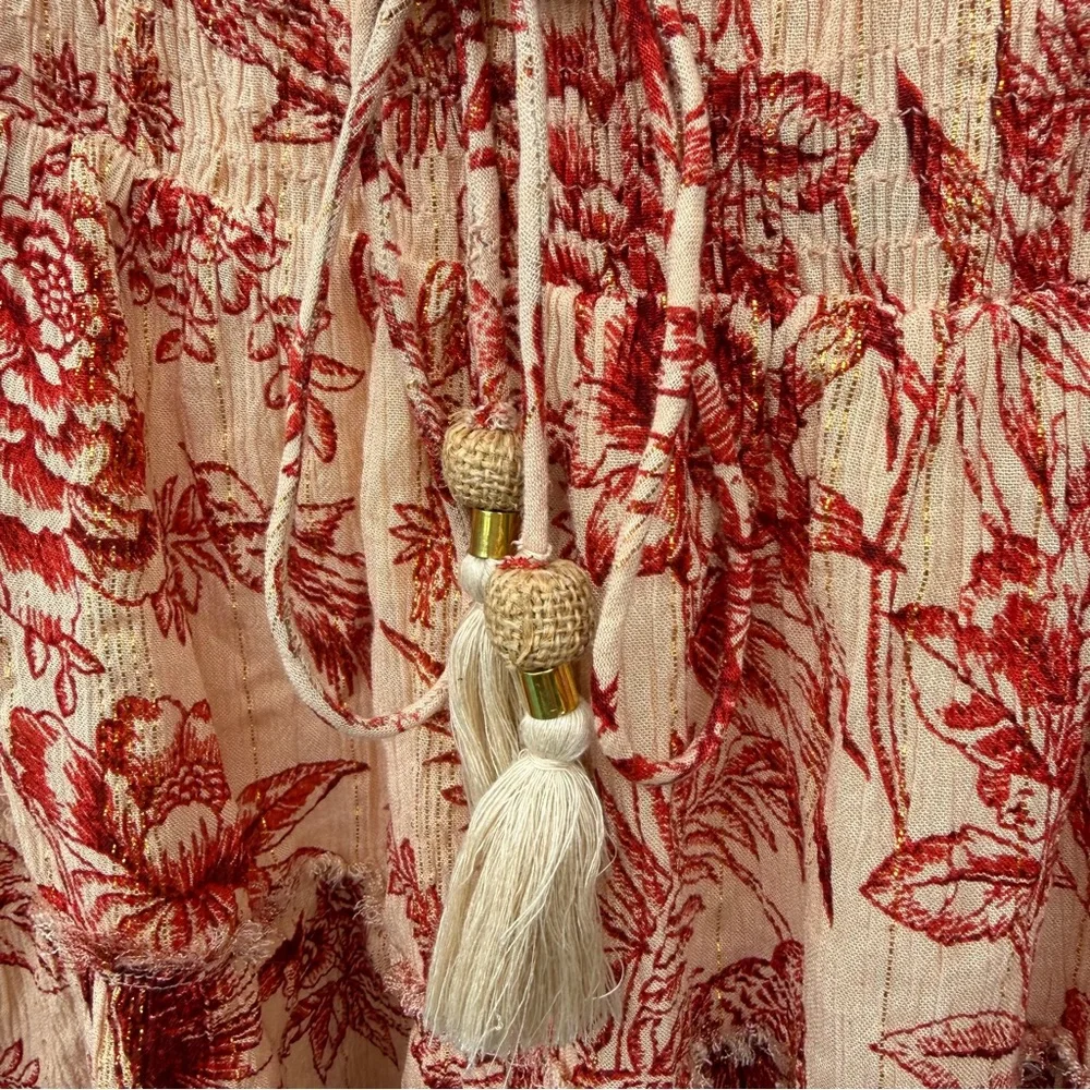 Boho Red & Tan Floral Ruffled Maxi Skirt Size Medium - Picture 6 of 7